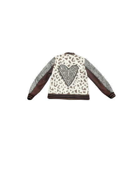 DRMVZN brown and white bomber jacket
